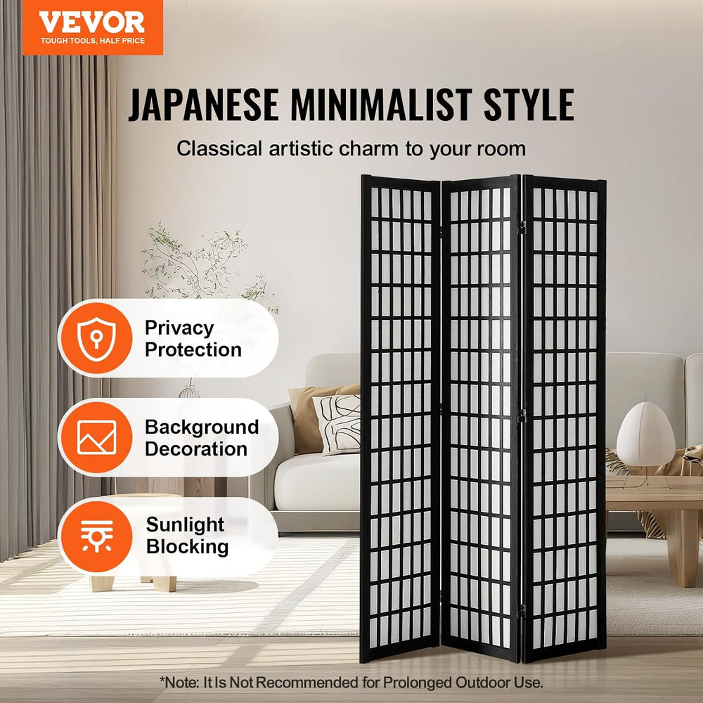 VEVOR Room Divider, 3 Panel Japanese Room Divider, Wood Folding Privacy Scree...