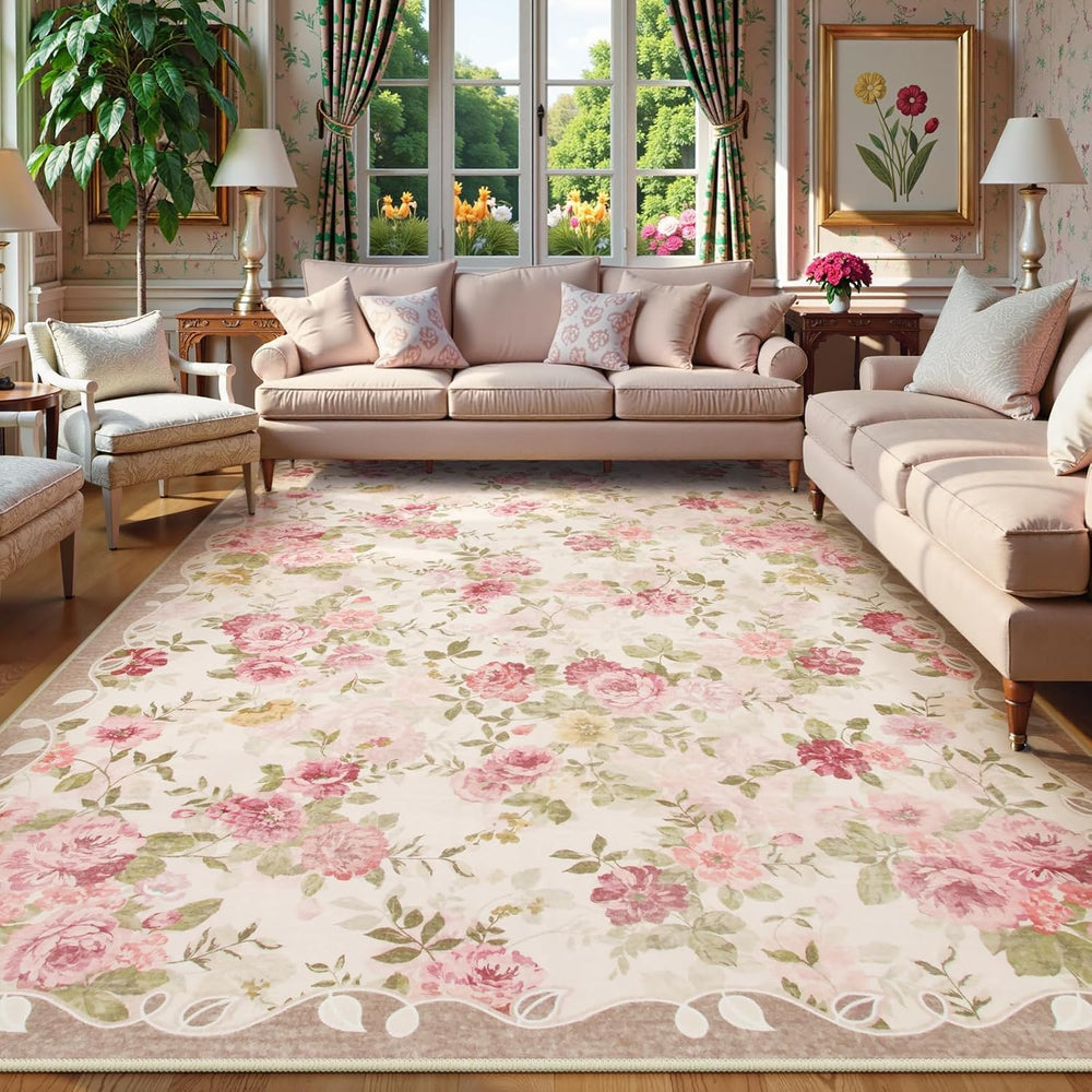 Lahome Vintage Floral 8x10 Area Rugs,Pink Large Living Room Rugs