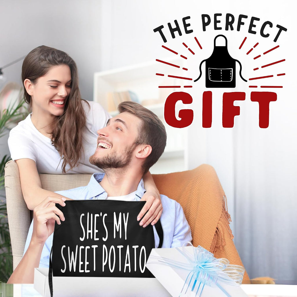 Funny Couple Aprons - Gift Ideas For Her Him - Wedding, Engagement, Bridal, Birthday; Kitchen Cooking Set