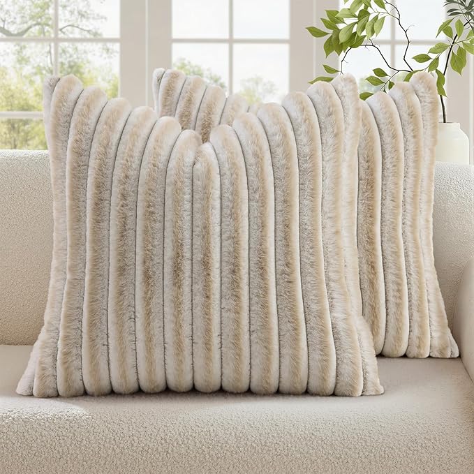 decorUhome Summer Cozy Faux Fur Throw Pillow Covers 18x18 Set of 2 Decorative by decorUhome