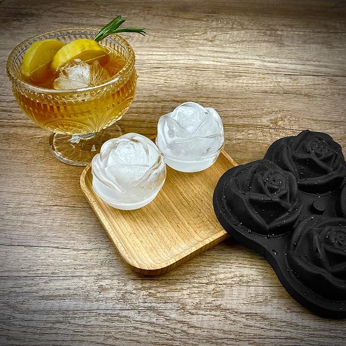 CAMKYDE Rose Ice Cube Tray 2.5 Inch, 4 Cavity Silicone Rose Ice Cube Mold - Image 5