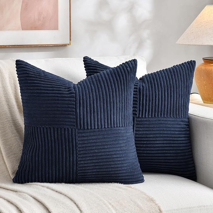 Fancy Homi 2 Packs Navy Blue Euro Decorative Throw Pillow Covers 28x28 Inch by Fancy+Homi