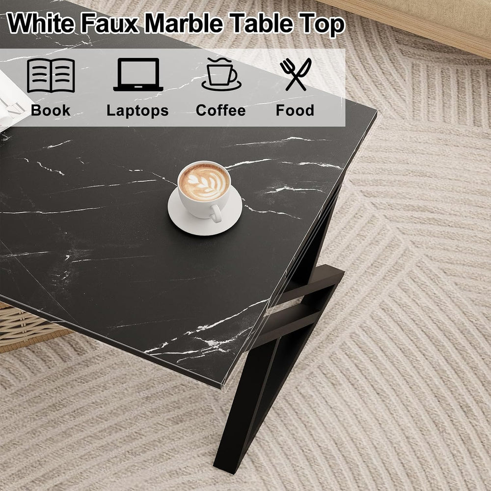 Wolawu Coffee Table Living Room Table Black Center Table, Simple Modern Faux ...