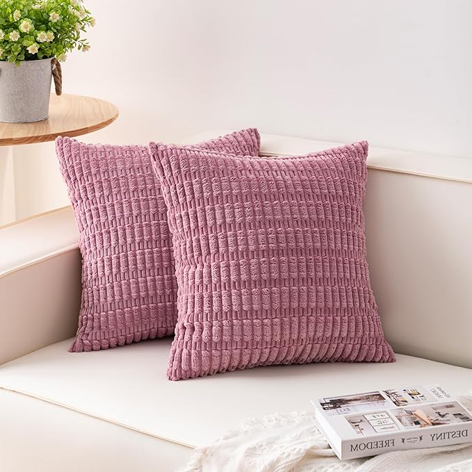 Pack of 2 Corduroy Decorative Throw Pillow Covers 16x16 Inch Soft Striped by Unknown