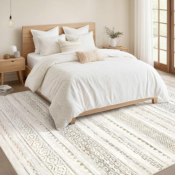 Nakagishi 5x7 Area Rugs Living Room: Washable Boho Large Neutral Soft Rug - Image 5