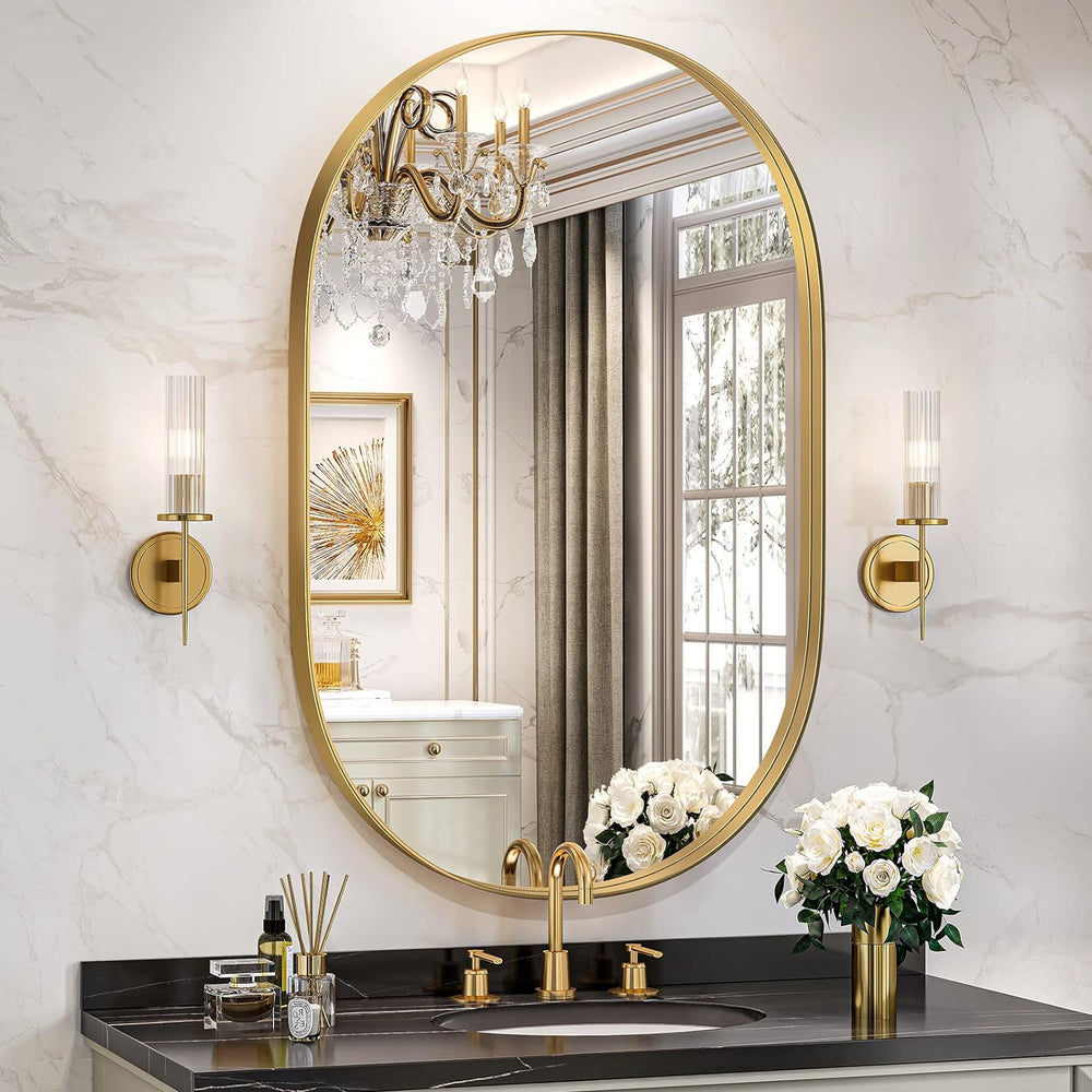 Brightify Gold Oval Mirror for Wall 24x36 Inch, Bathroom Vanity Mirrors Gold ...