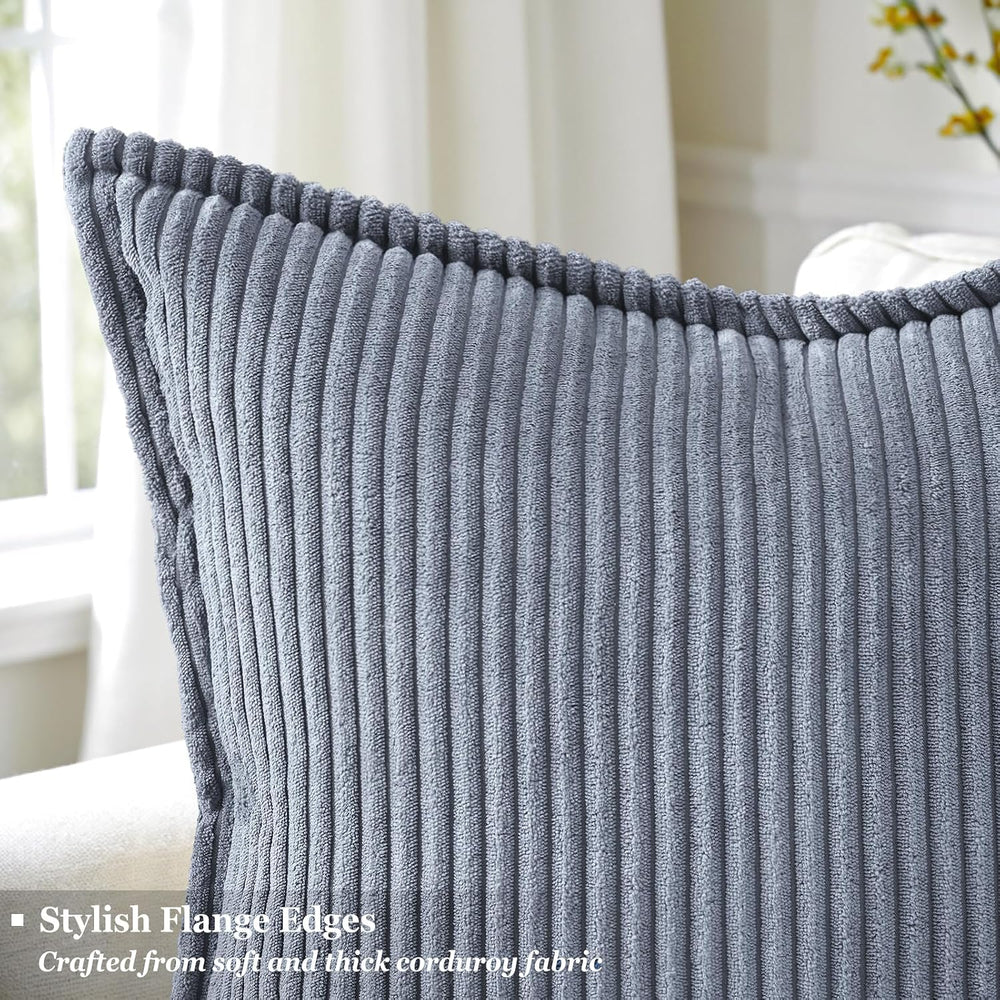 decorUhome Corduroy Blue Grey Throw Pillow Covers 26x26 Set of 2