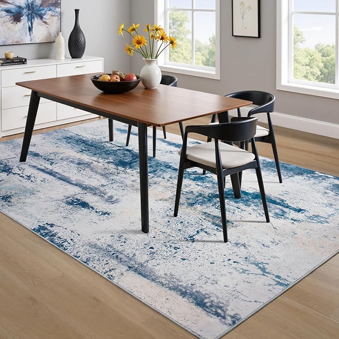 Toneed Abstract Area Rug Modern Washable Rug Soft Non Slip Rug Low Pile - Image 4