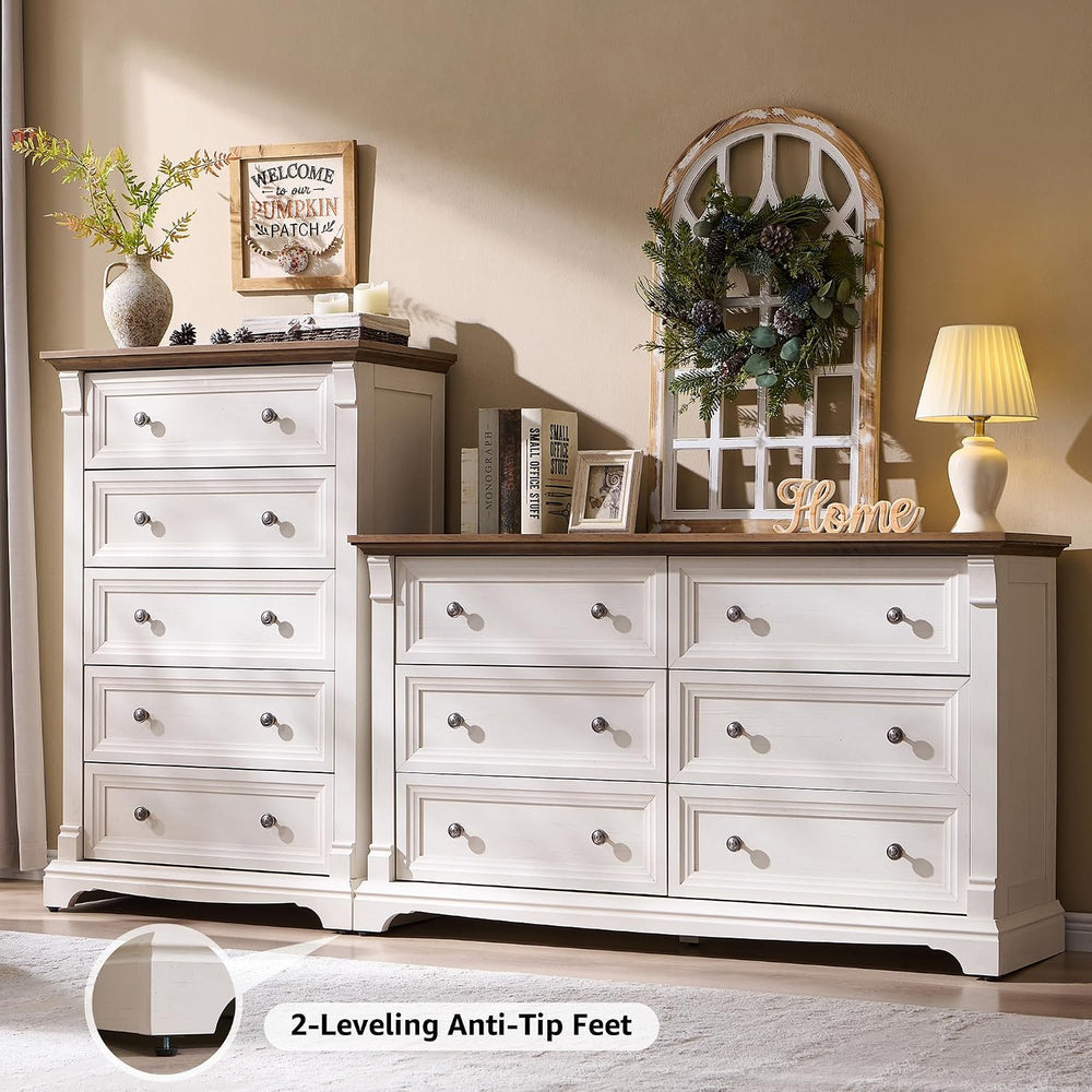 T4TREAM Farmhouse 6 Drawers Dresser for Bedroom, 54" Wide Wooden Chests