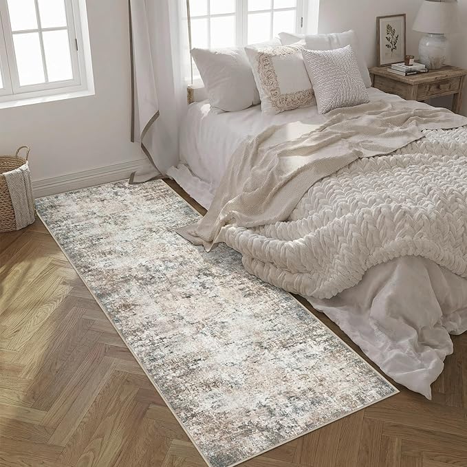 2.6'x8' Runner Rug Washable Rug;Modern Abstract Soft Thin Runner Rug Brown Grey - Image 4