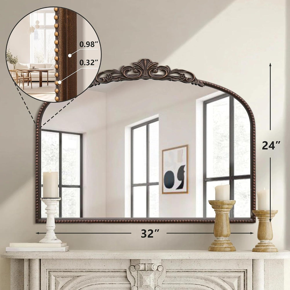 Micasso Vintage Bronze Arched Mirror: 32"x24" Baroque Antique Vanit...
