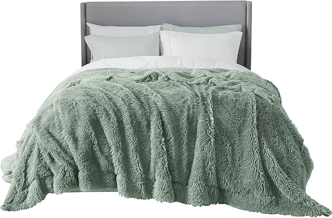 Bedsure GentleSoft Fluffy Sage Green Blankets Queen Size - Image 9