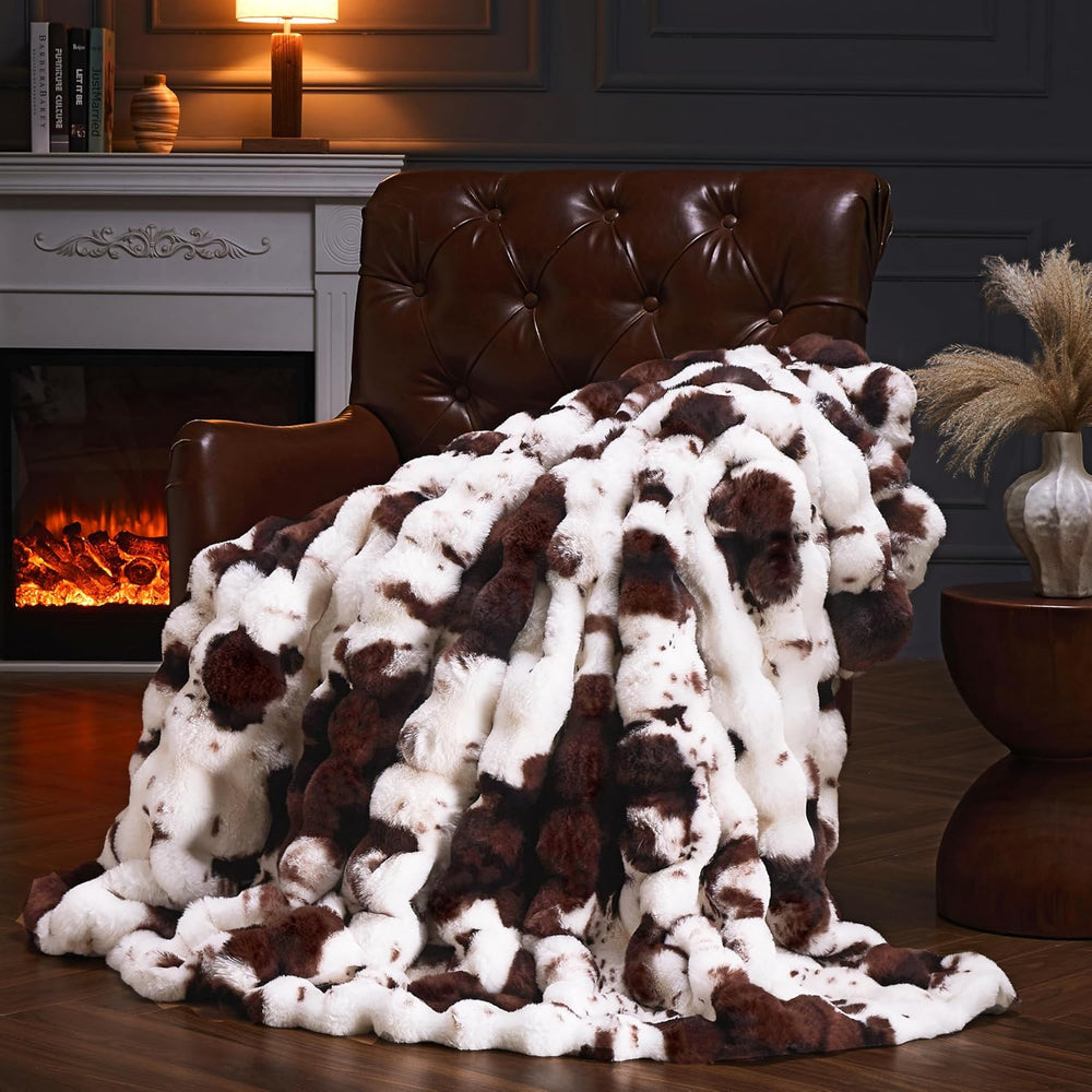 Faux Fur Throw Blanket for Couch, Fluffy Fuzzy Plush Bubble Blanket, Soft War...