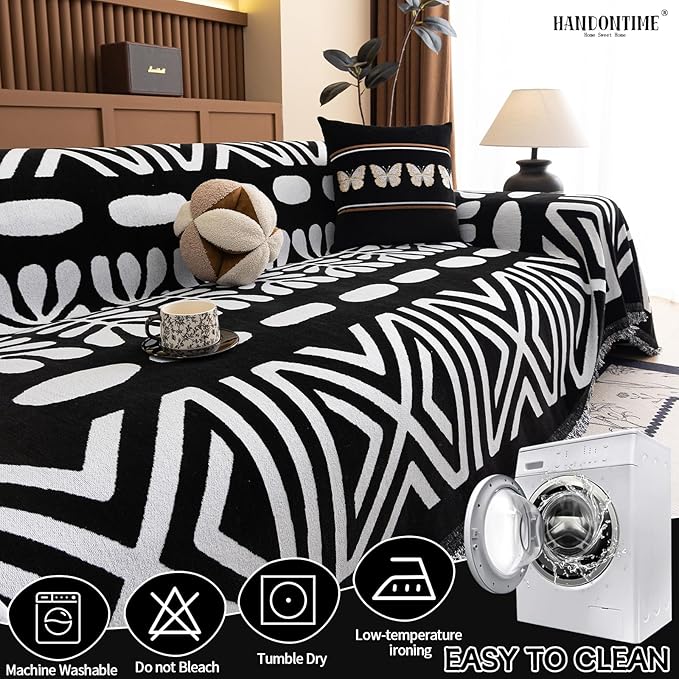 HANDONTIME Boho Couch Cover Blanket Geometric Striped Pet Covers - Image 7