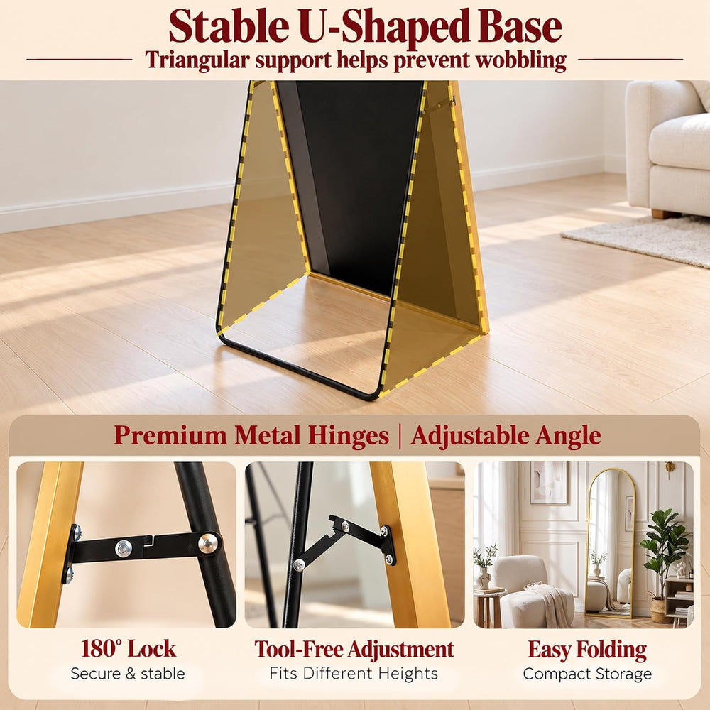 Suidia 56"x15" Arched Full Length Mirror With Stand, Gold Floor Mirror