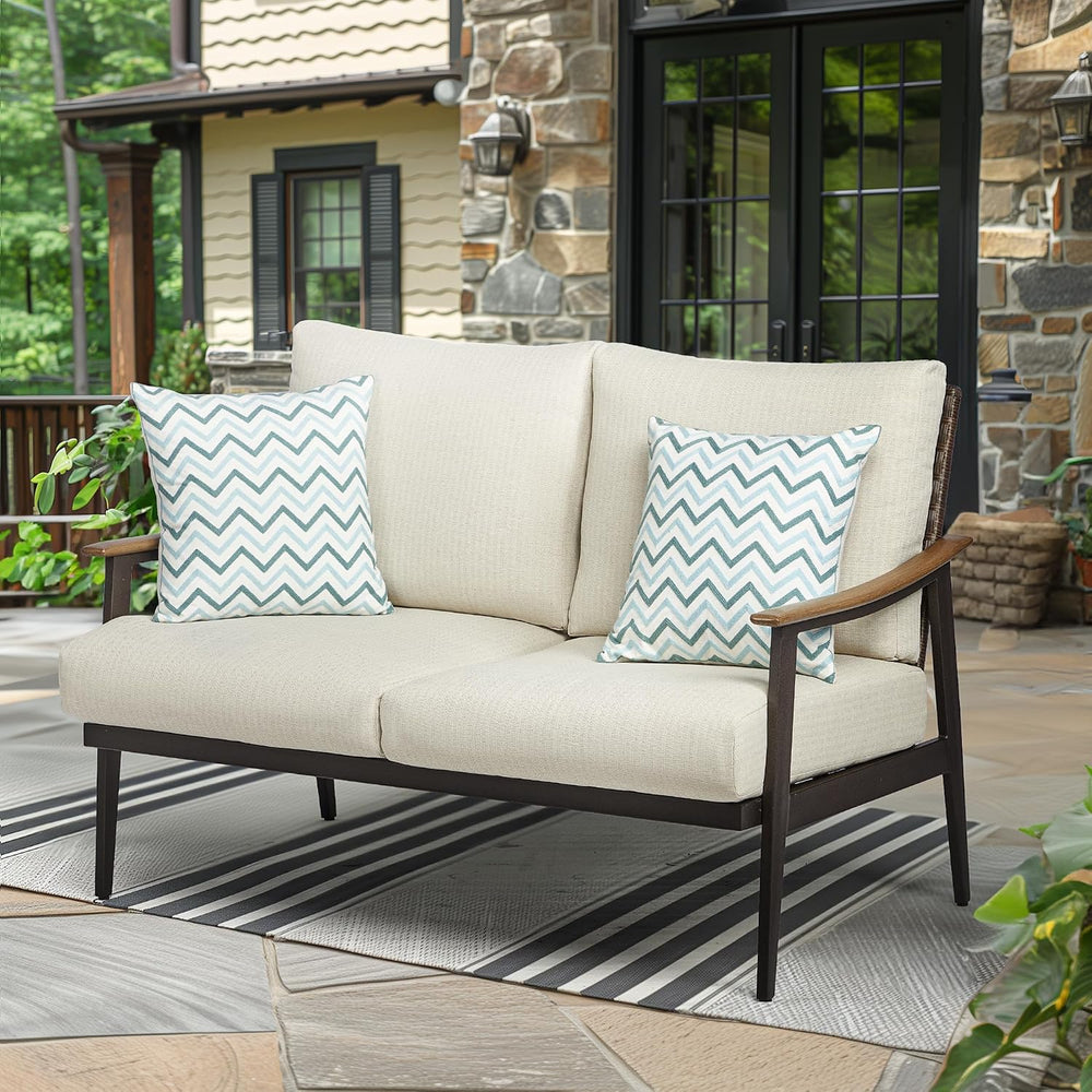 NATURAL EXPRESSIONS Patio Outdoor Loveseat, Wicker Back, Woodgrain Armrest