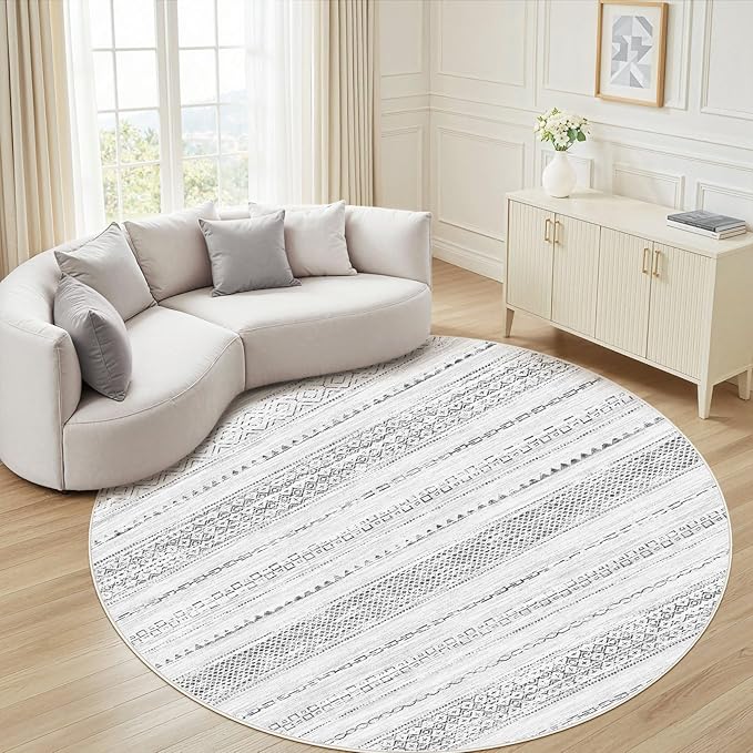 Nakagishi Round Rug Boho Area Rugs: 5x5 Washable Large Circle Neutral Soft - Image 7