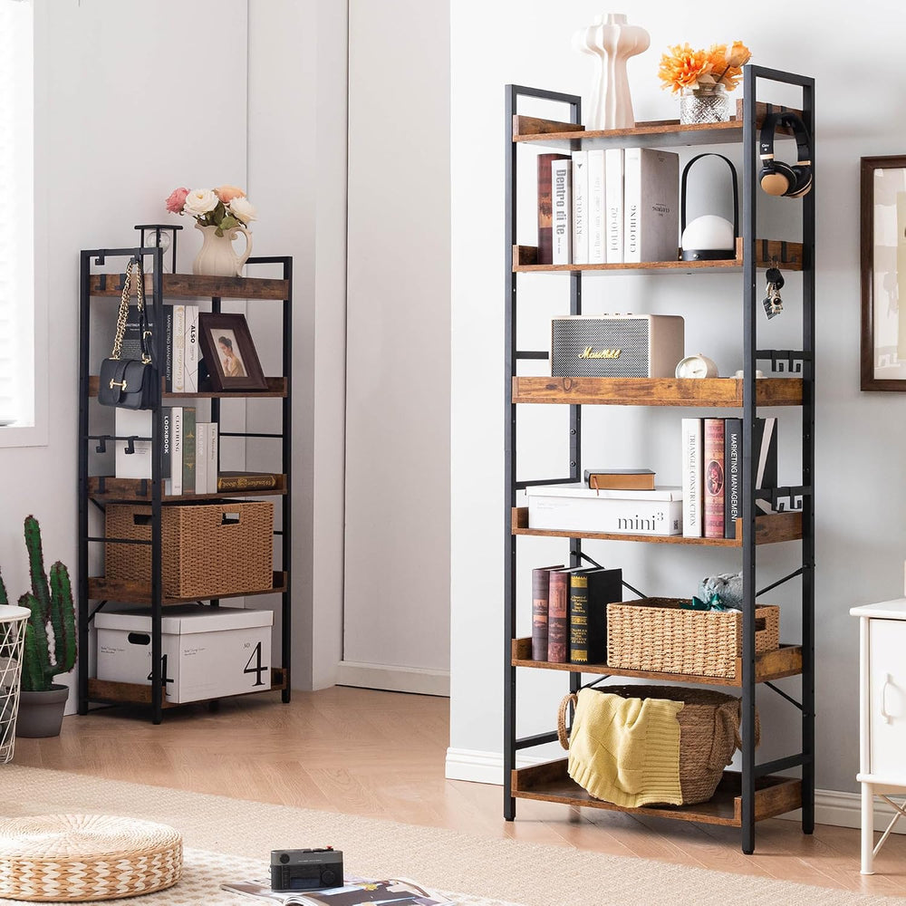 HCHQHS Adjustable 6 Tier Open Bookcase, Rustic Farmhouse Book Shelves, Indust...