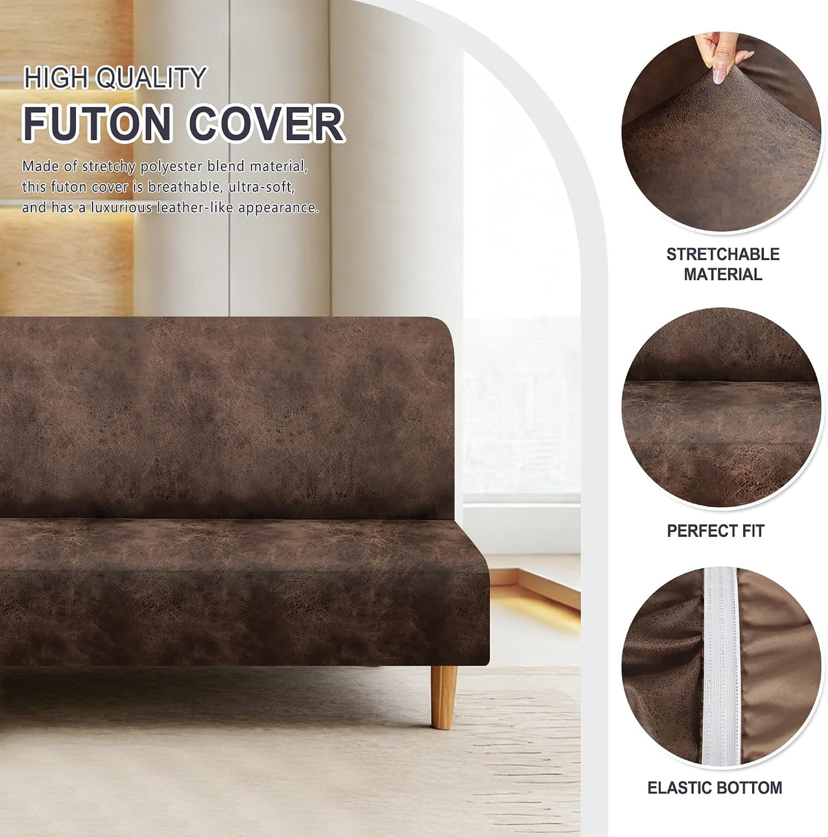 armless futon slipcover, furniture protector without armrests, futon shown in use