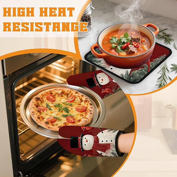 Christmas Snowman Oven Mitts and Pot Holders, Cardinal Heat Resistant Oven - Image 6