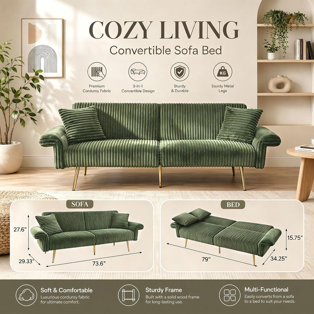 79" Convertible Sleeper Sofa Bed, 2-Seat Futon Couch with 2 Pillows