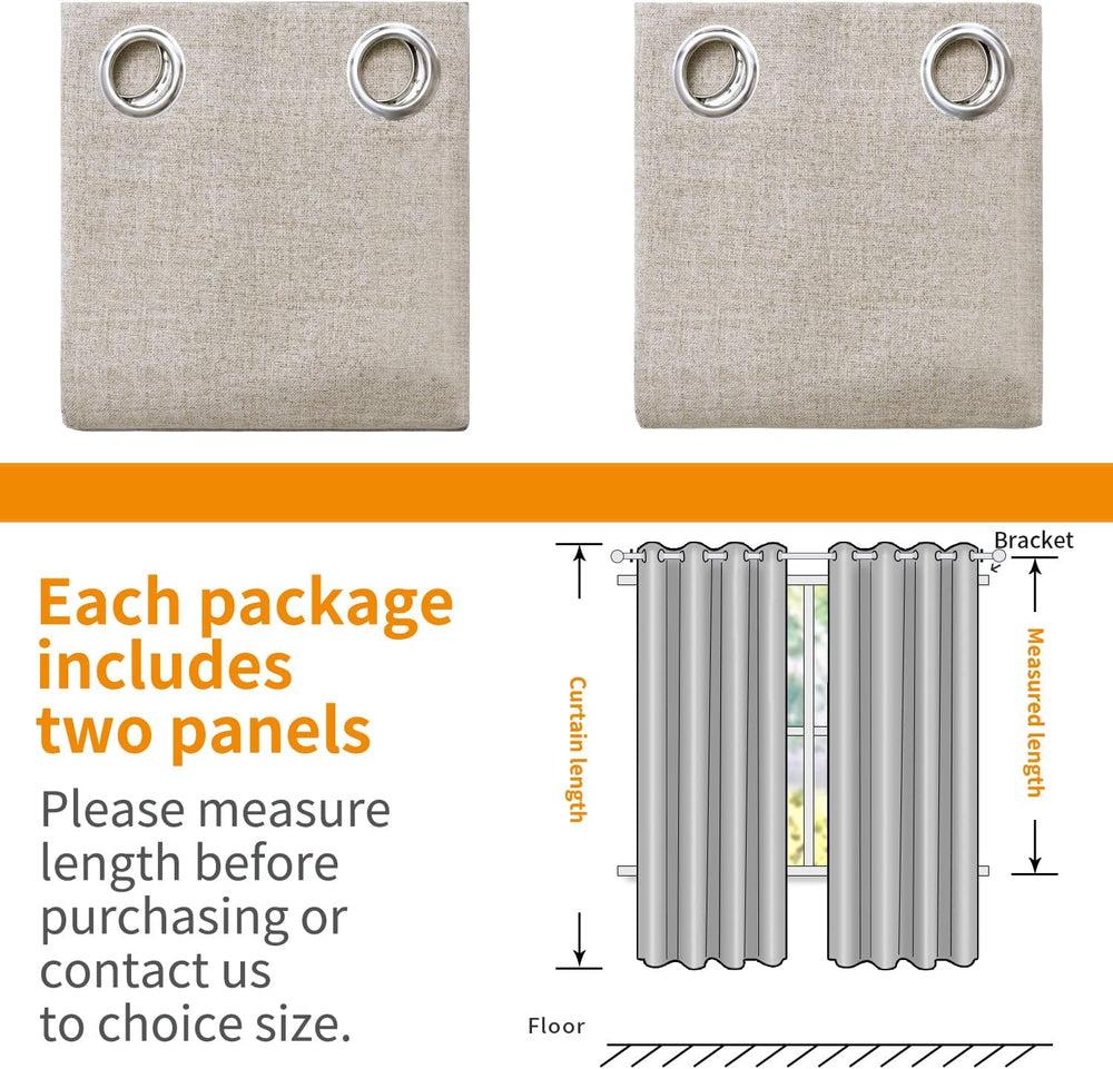 YoungsTex Beige Linen Blackout Curtains 72 Inches Long for Bedroom 2 Panels