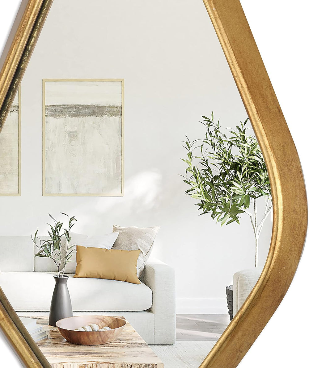 Teardrop Wall Mirror, 15.5" x 35.5" Gold Asymmetrical Decorative Mi...