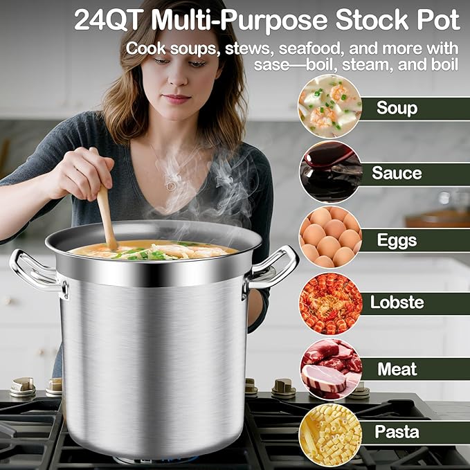 Stainless Steel Stock Pot-24QT Heavy Duty Induction Cooking Pot - Image 4