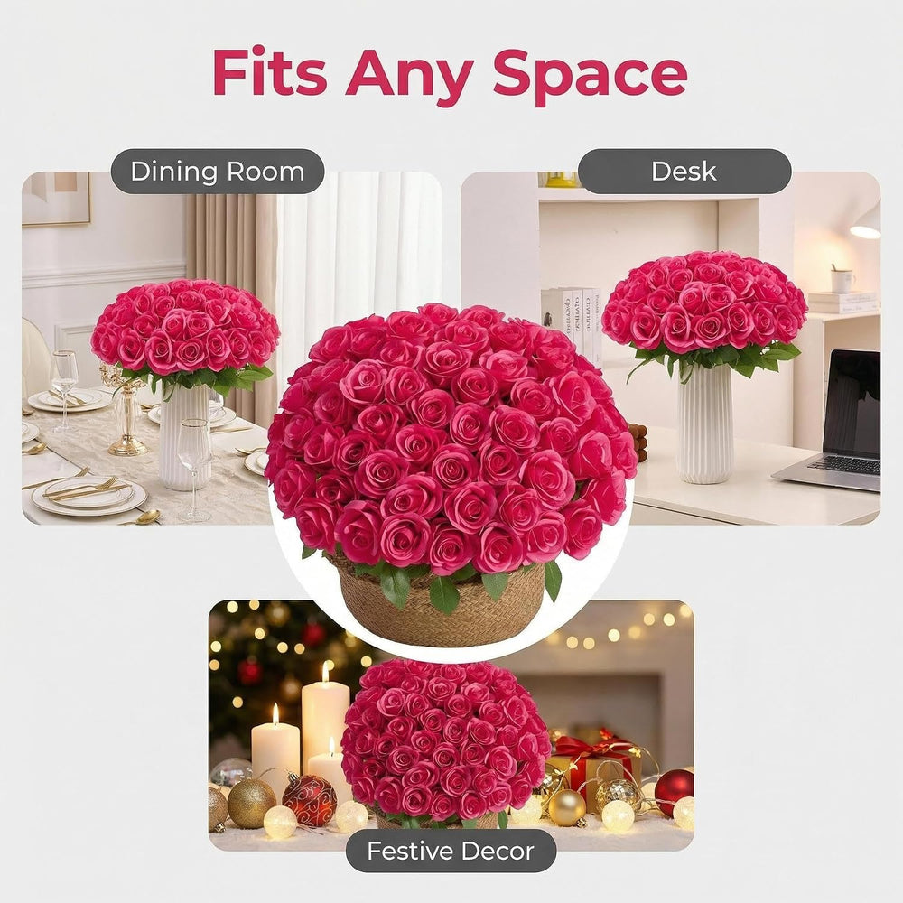 55 Pcs Hot Pink Roses Artificial Flowers Bulk, Artificial Roses Fake Flowers ...