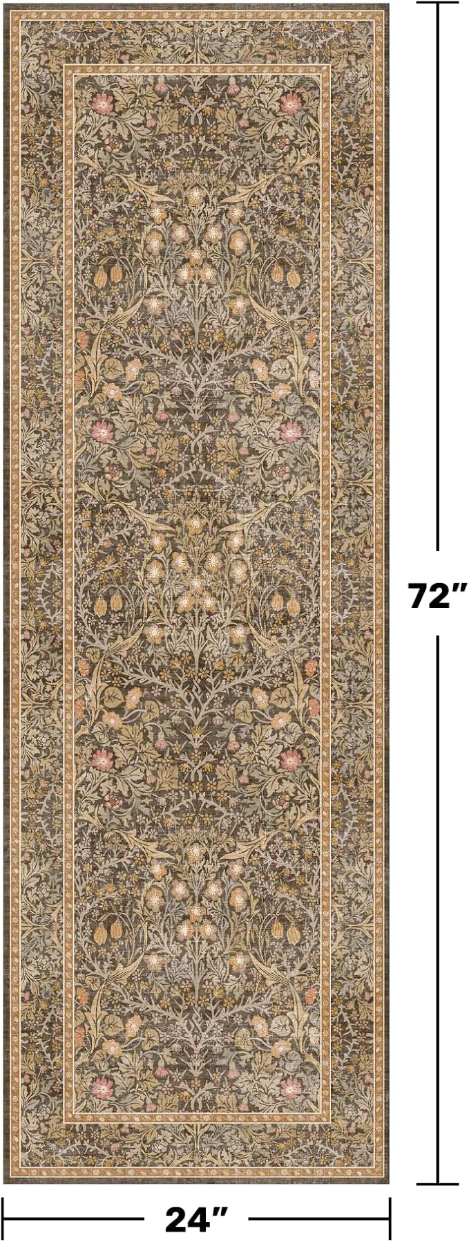 Washable Runner Rug Non Slip 2x6, Laundry Room, Bedroom Bedside, Vintage Floral - Image 2