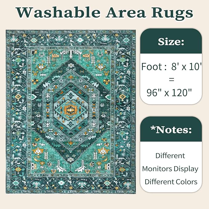 SERISSA Washable 8x10 Area Rugs Teal, Large Non-Slip Boho Living Room Rug - Image 6