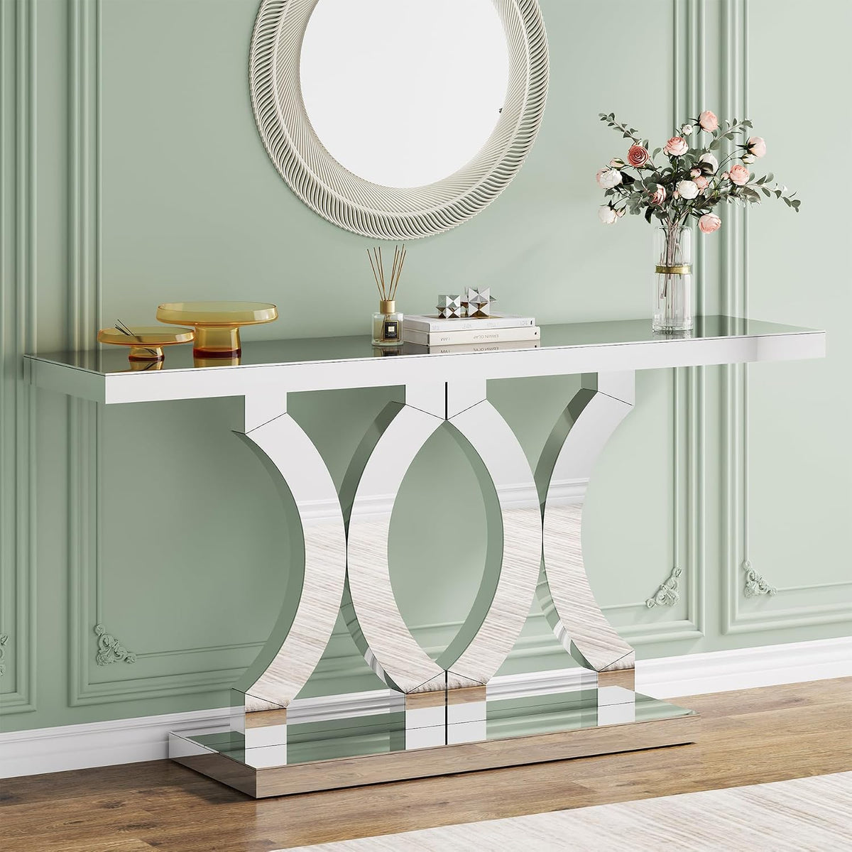 55 inches mirrored console table, entryway table with, main product view
