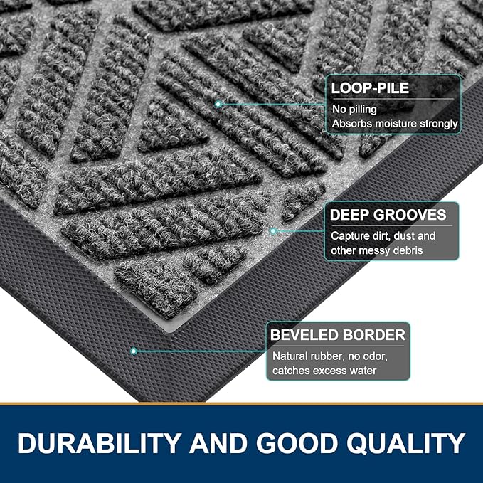 Smiry Front Door Mat Outside Entrance, Heavy Duty Sturdy Natural Rubber Doormat - Image 4