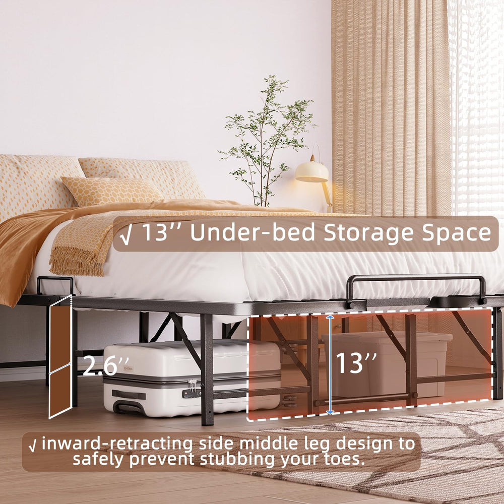 Foldable Queen Bed Frame, Heavy Duty Folding Bed Frame Queen Size,14 Inch Stu...