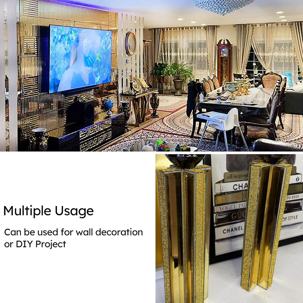 Diflart Peel and Stick Mirror Backsplash Tile, Gold, 11.8 x 11.8 Inch, Bevele...