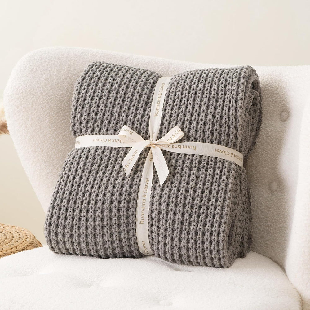 Grey Throw Blanket for Couch, Soft Knitted Chenille Throw Blanket 50"x60...