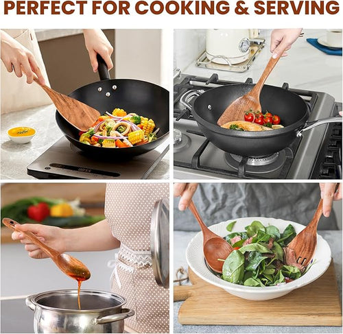 6x Large Wooden Spoons for Cooking Kitchen Utensil Set Smooth Finish Wooden - Image 2