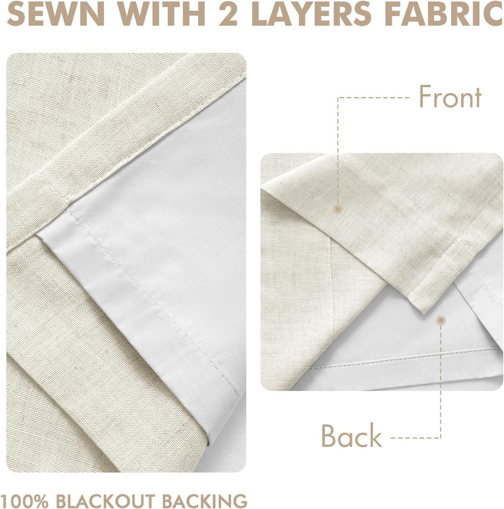 MIULEE Natural Pinch Pleated 100% Blackout Linen Curtains 40x112 Inches