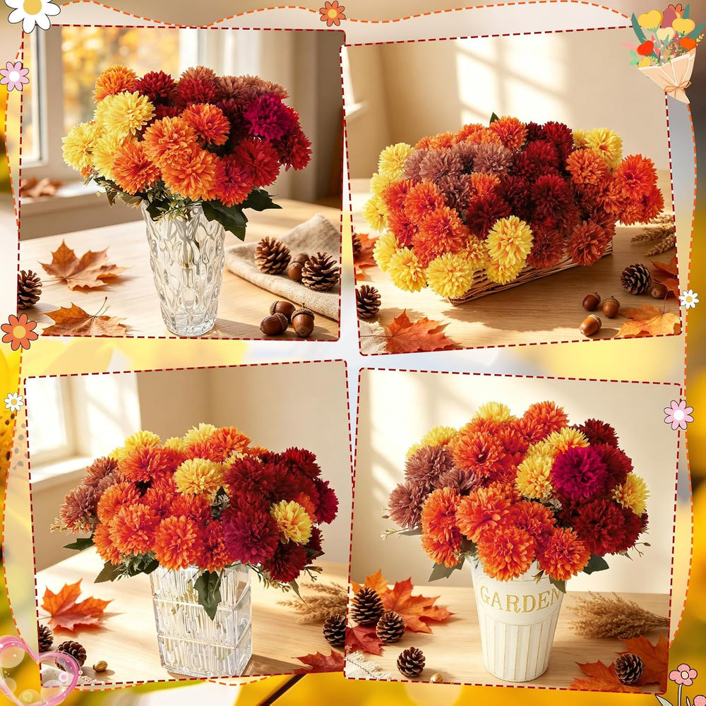 12 Bundles Artificial Mums Fall Flowers 72 Heads Chrysanthemums