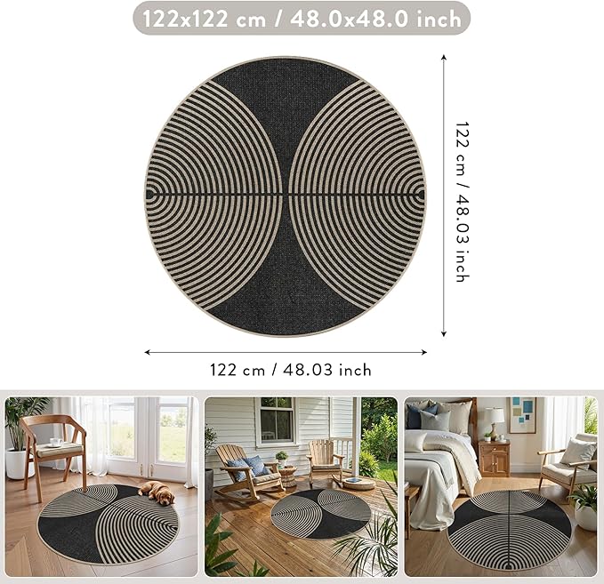 Lahome Enfys Modern Rainbow Round Rug 4ft, Circular Indoor Outdoor Kitchen Rug - Image 2