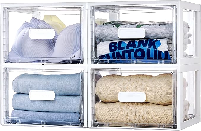 Vtopmart 4 Pack 18QT White Stackable Storage Drawers, Easily Assemble Closet