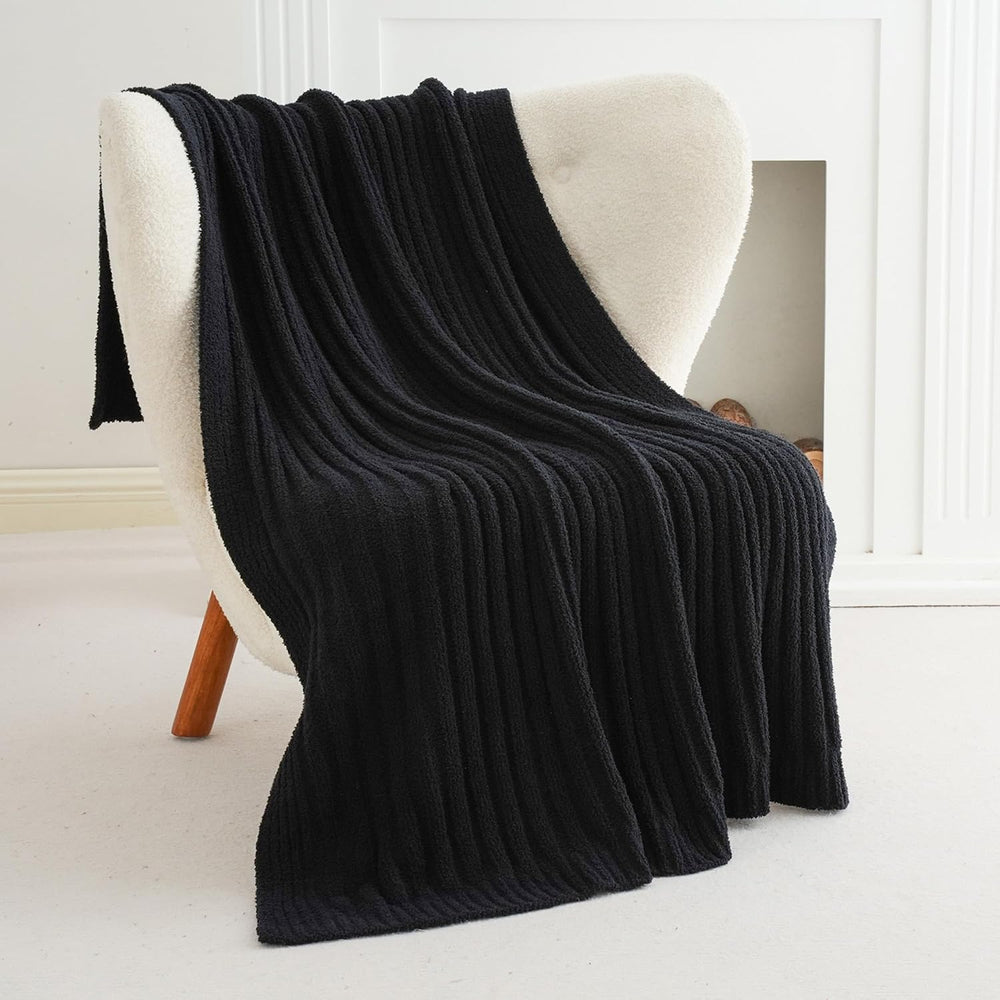 Battilo Black Throw Blanket for Couch, Soft Chenille Throw Blanket, 50"x...