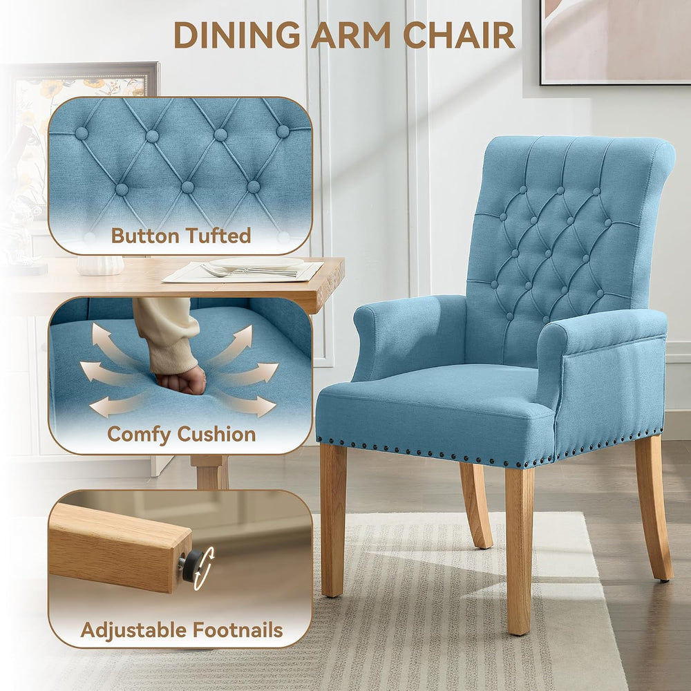 Dining Chair with Arms, Upholstered High Back Dining Room Chairs, Blue