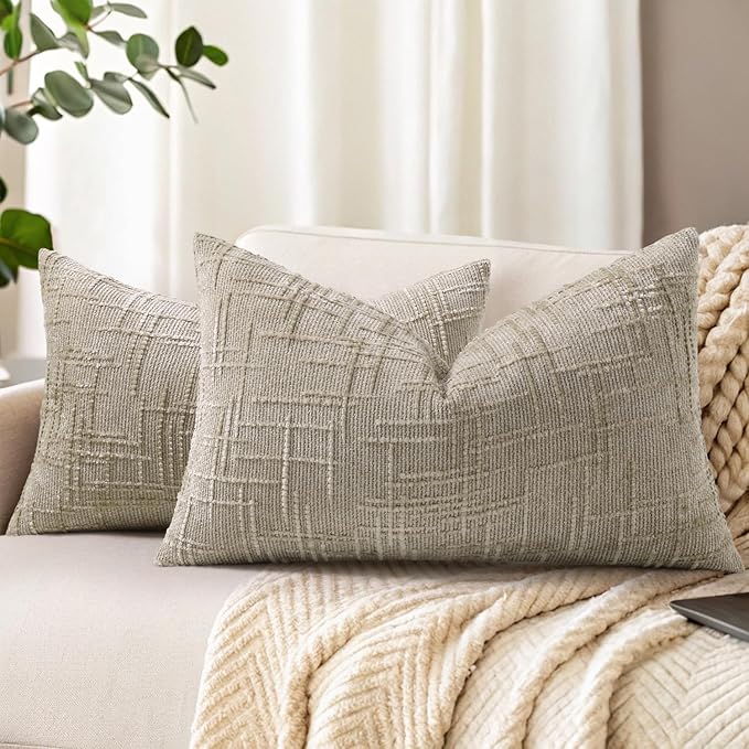 decorUhome Light Brown Chenille Throw Pillow Covers 12x20 Set of 2 Textured by decorUhome