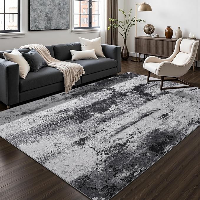 Toneed Abstract Area Rug Modern Washable Rug Soft Non Slip Rug Low Pile by Toneed
