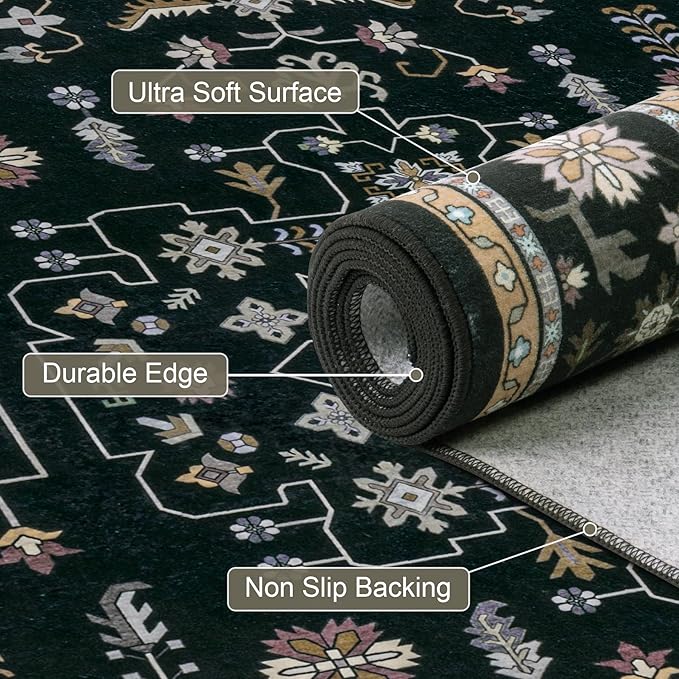 Area Rugs 10x14 Living Room Rug: Washable Rug Soft Vintage Boho Medallion - Image 7