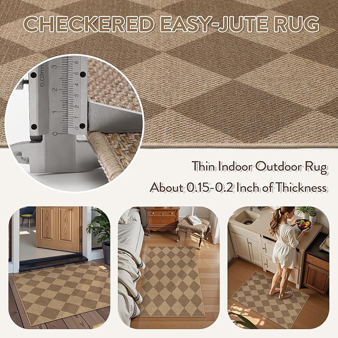 Lahome Colette Checkered Easy Jute Rug, 2x3 Entryway Rug Indoor Outdoor Front - Image 5