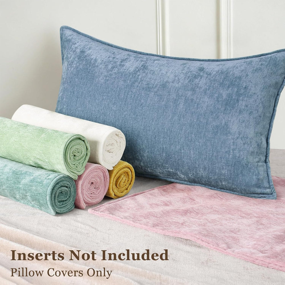 decorUhome Chenille Blue Grey Velvet Throw Pillow Covers 24x24 Set of 2