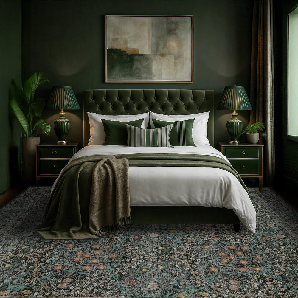 Vintage Washable Dark Green 10x14 Rug for Living Room - Extra Large Area Rug ...