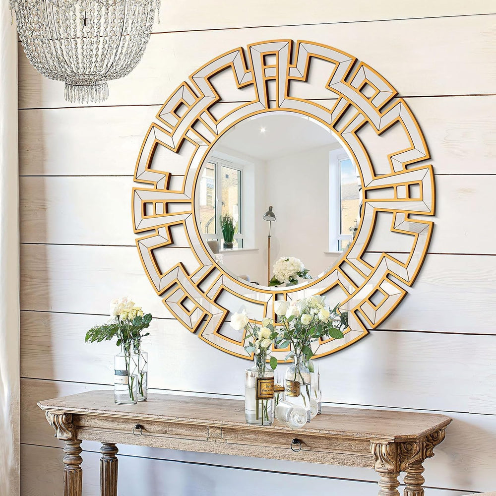 Chende Large Round Mirror, 40'' Modern Living Room Mirrorr with Bevel...